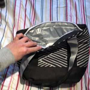 Insulated black and white striped lunch box/tote
